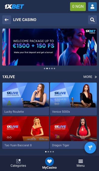 1xBet Live Casino page