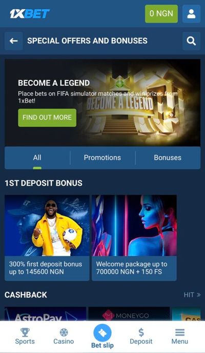 1xBet list of Special offers and bonuses