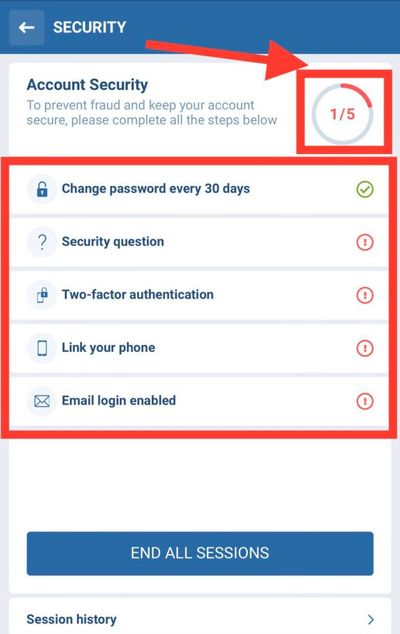1xBet security options