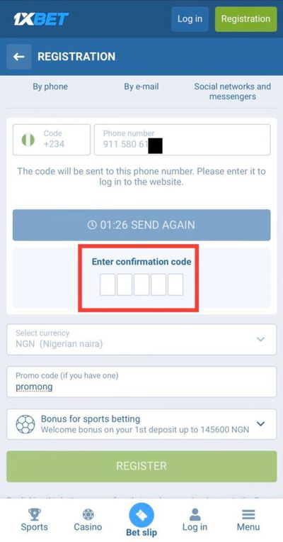 1xbet mobile phone confirmation code