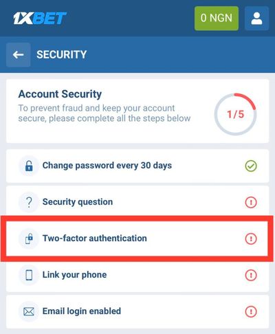 1xbet website two-factor authentication option