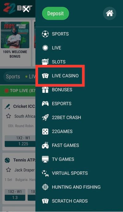 22Bet Live Casino link