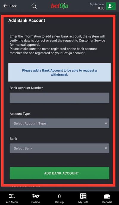 Bet9ja Add Bank Account