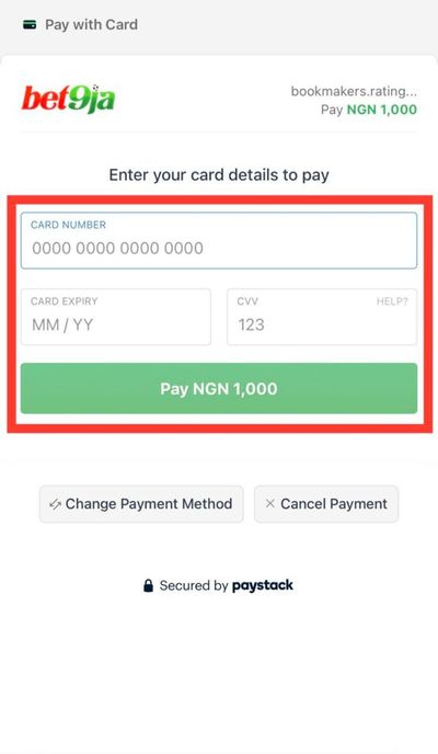 Bet9ja Paystack payment form