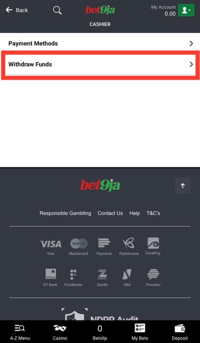 Bet9ja Withdraw funds link