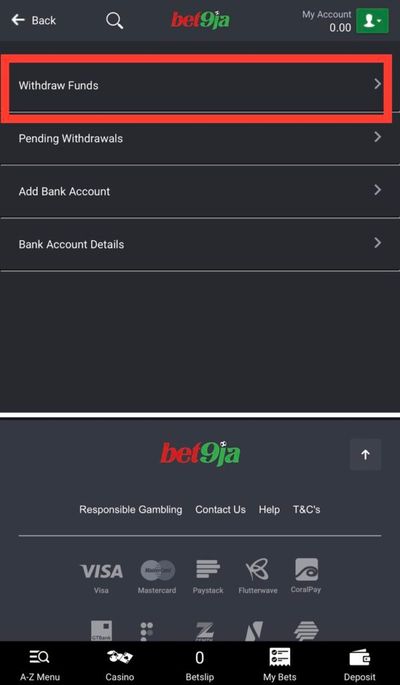 Bet9ja withdraw funds option