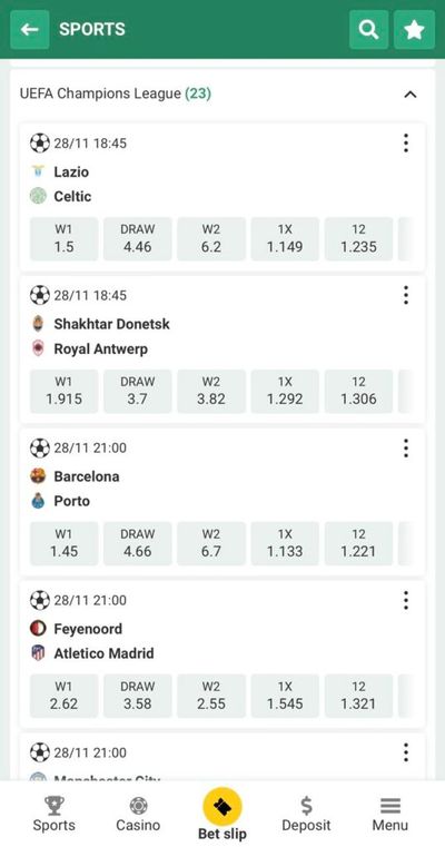 BetWinner UEFA Champions league upcoming matches