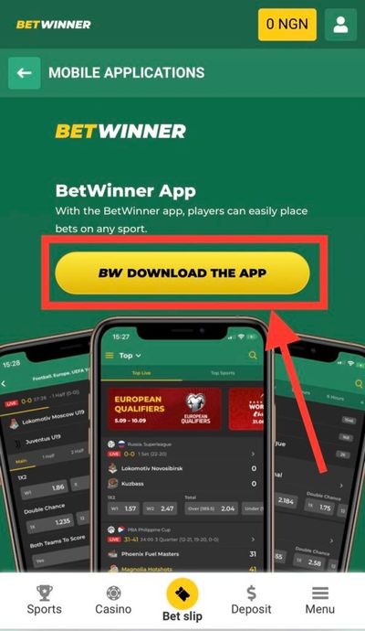 BetWinner download mobile app button