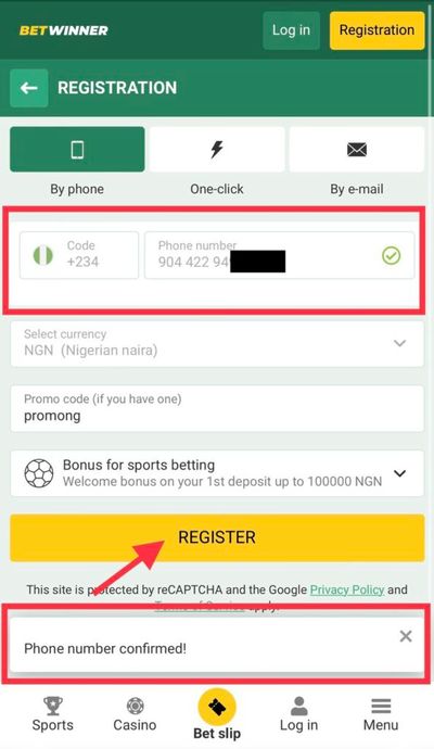 BetWinner registration by phone, phone number is confirmed notification