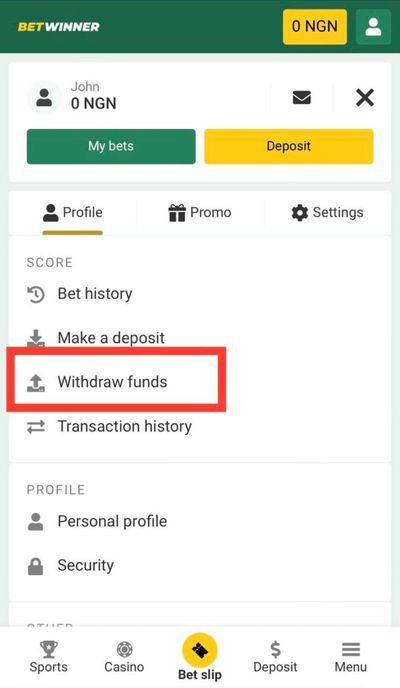 BetWinner withdraw funds option
