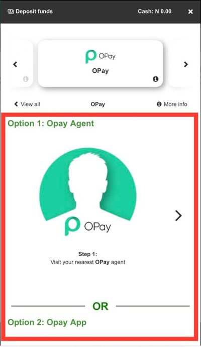Betway OPay deposit page