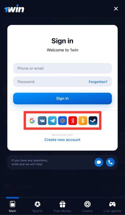 1win Login by Social Media