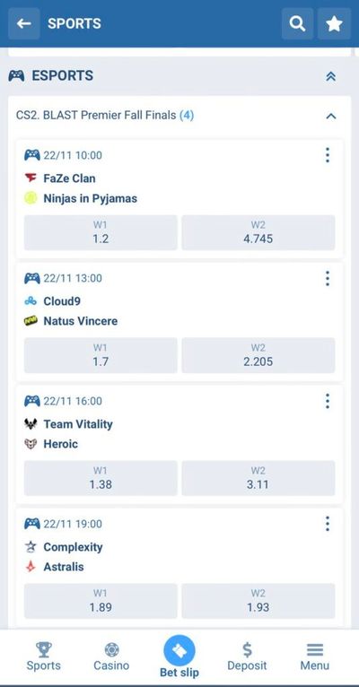 1xBet CS2 upcoming events