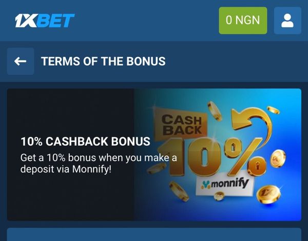 1xBet Monnify Cashback Promotion