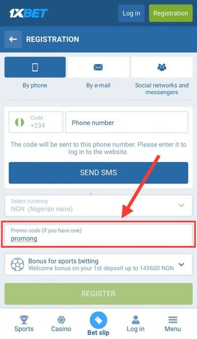 1xBet Promo Code registration by phone