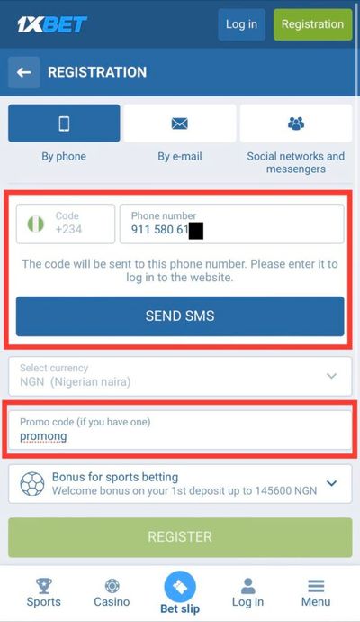 1xbet filled form mobile registration