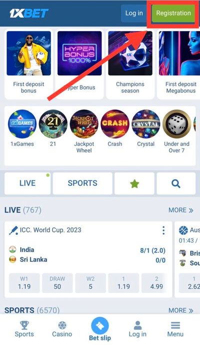 1xbet website registration button