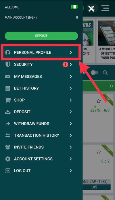 22BET personal profile option