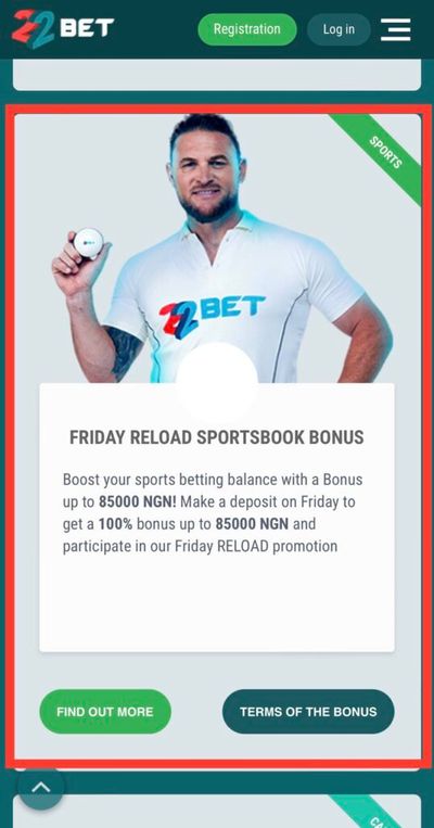 22Bet friday reload sportsbook bonus