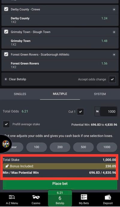 Bet9ja Cut 1 example Betslip