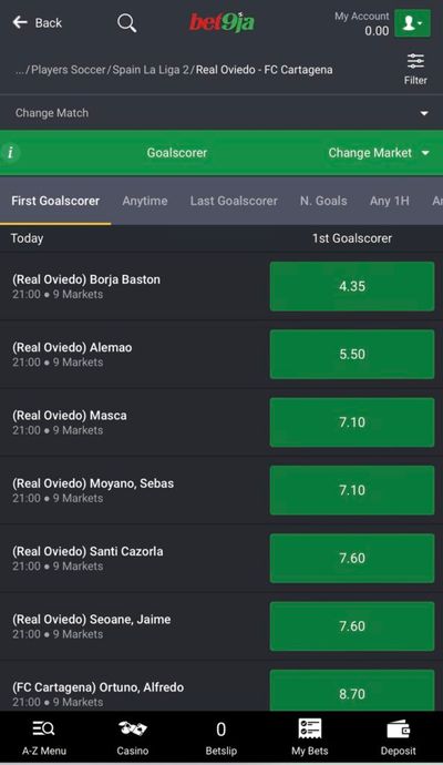 Bet9ja Goalscorer events