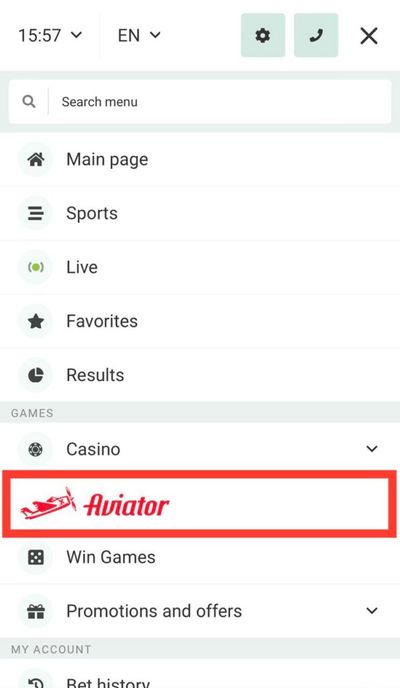 BetWinner Aviator button