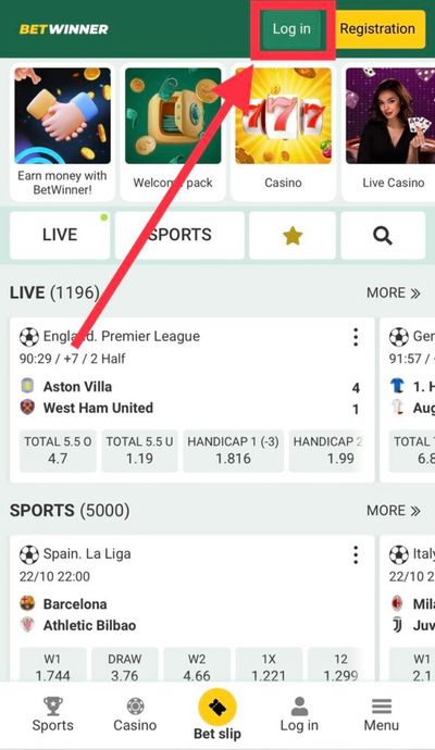 BetWinner log in button