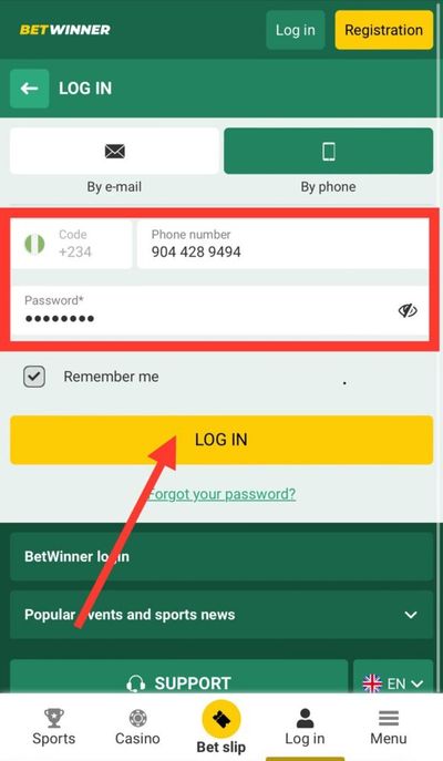 BetWinner website Log In with Phone Number