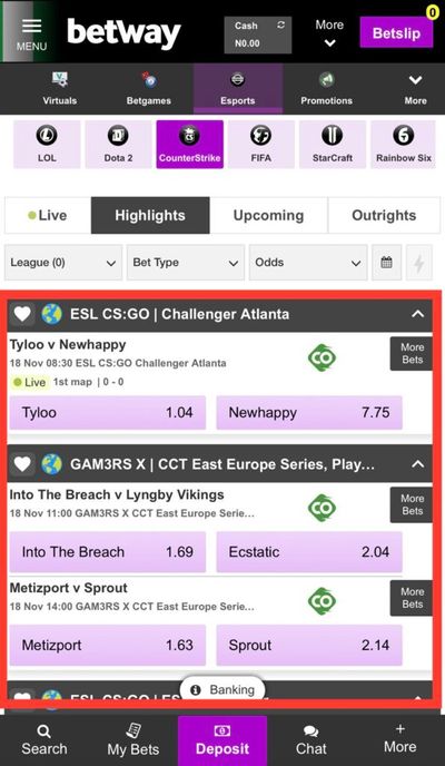Betway Counter-Strike matches
