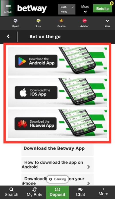 Betway Mobile App page