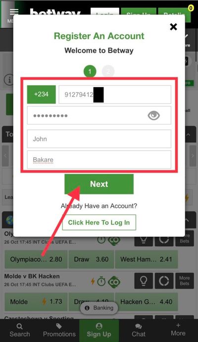 Betway registration first step