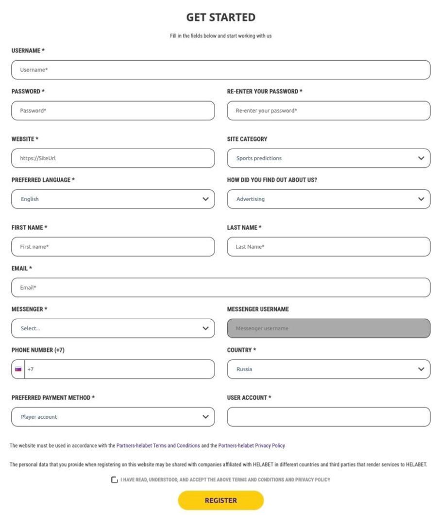 Helabet Affiliate Registration Form