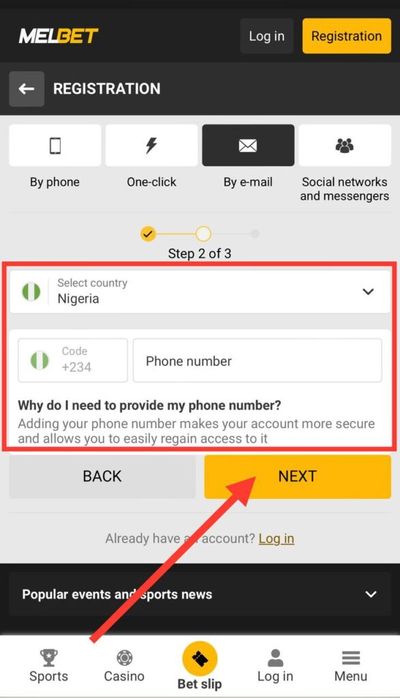 Melbet Email Registration Country and Phone Number Inputs