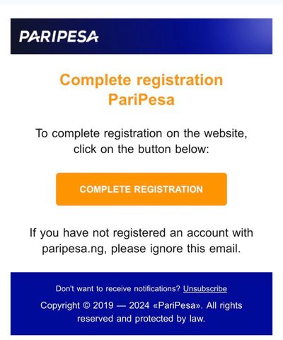 Paripesa Email Confirmation