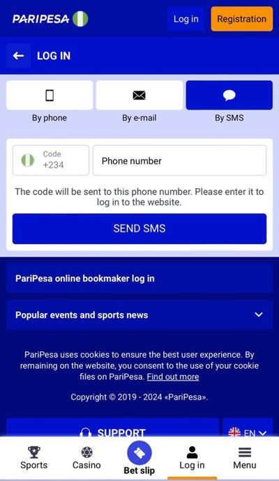 Paripesa Login By SMS