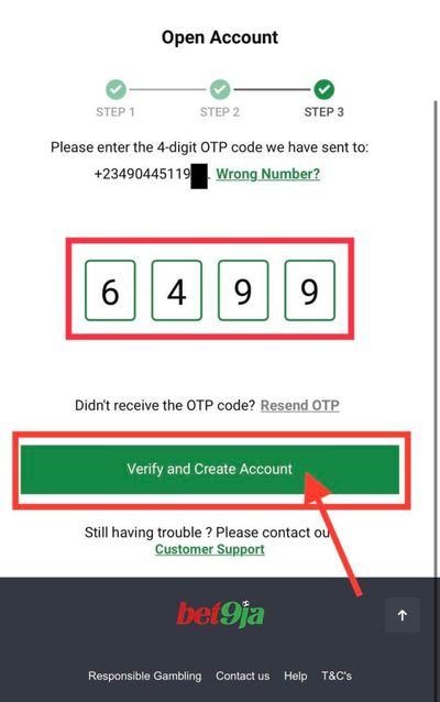 bet9ja registration third step phone confirmation