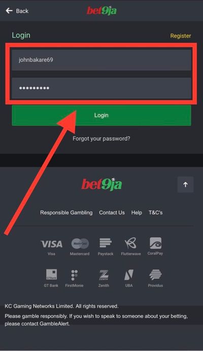 bet9ja website login form