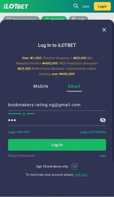ilot bet login by email form