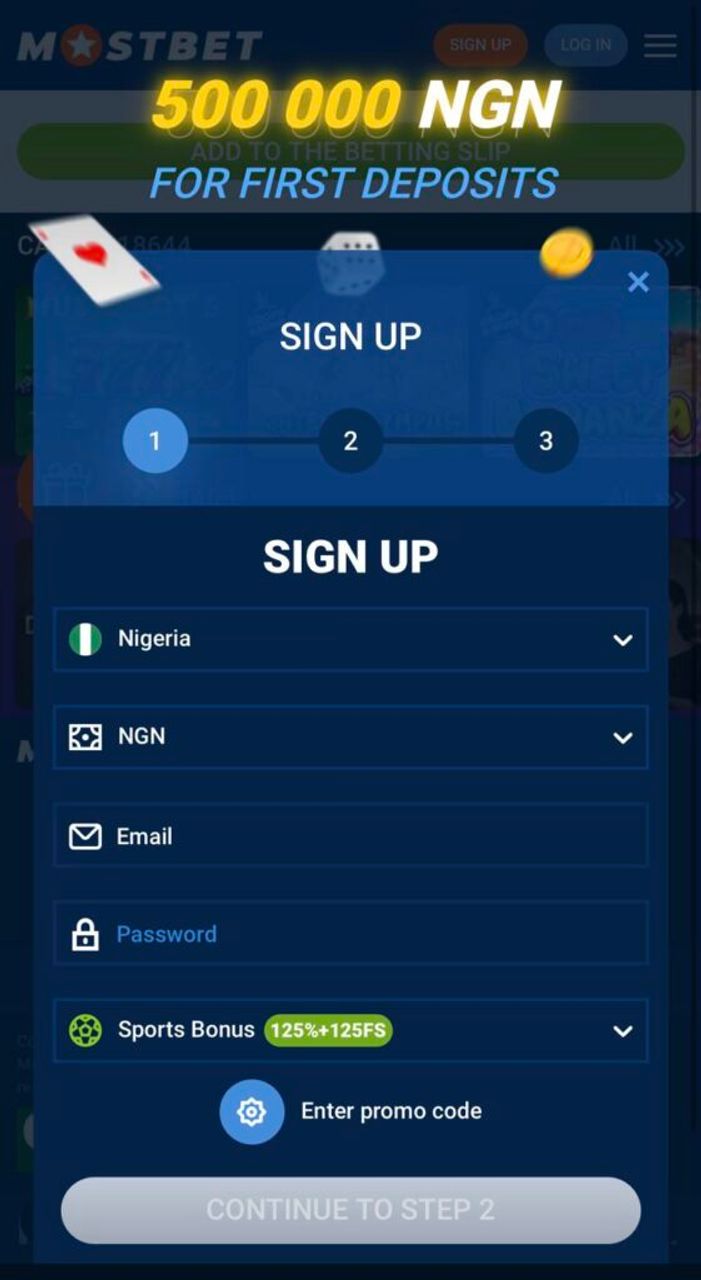 Mostbet registration form